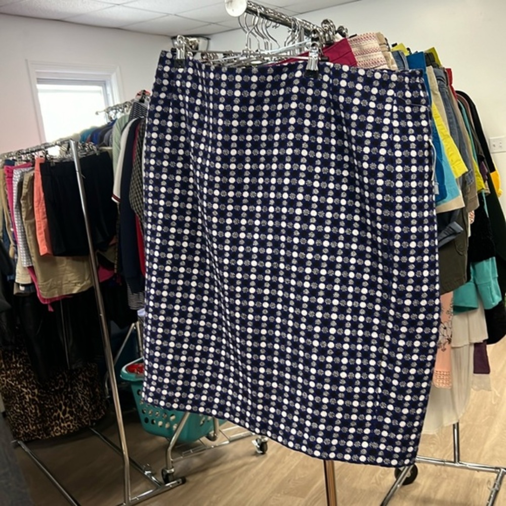 Talbots Navy and White Polka Dot Skirt